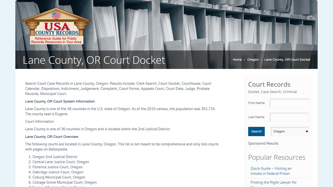 Lane County, OR Court Docket | Name Search